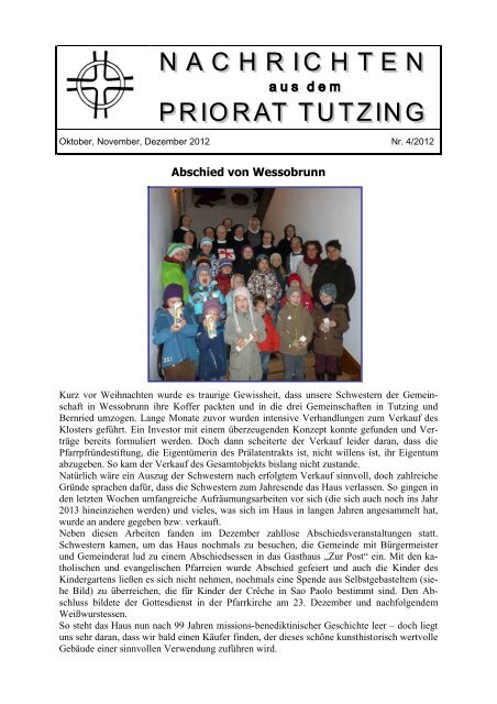 Abschied von Wessobrunn - Tutzing, Missions-Benediktinerinnen