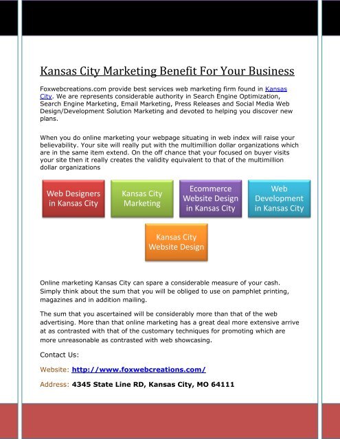 Kansas City Marketing Benefit For Your Business