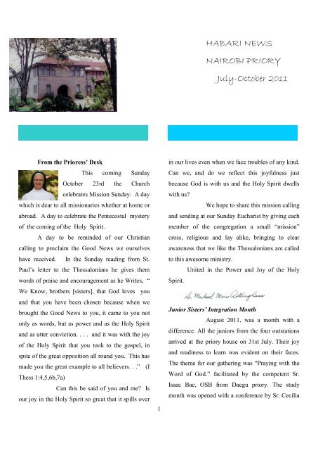 HABARI July-Oct. 2011 - Welcome to the Missionary Benedictine ...
