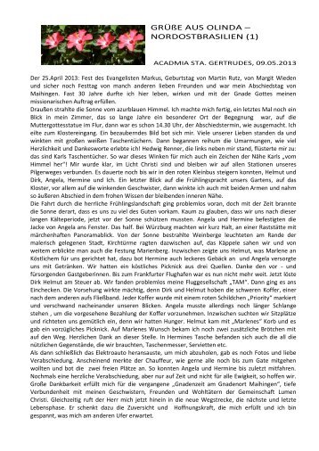 2013-9.Mai - Brief aus Olinda Nr. 1 - Sr. Lucida