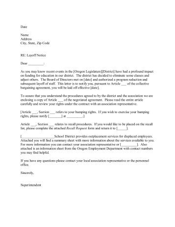 Sample layoff letter for classified staff - Oregon School Boards ...