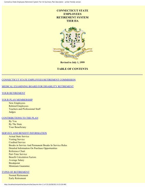 Connecticut State Employees Retirement System Tier IIA Summary ...