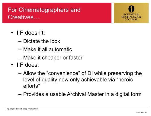 the image interchange framework - Academy of Motion Picture Arts ...