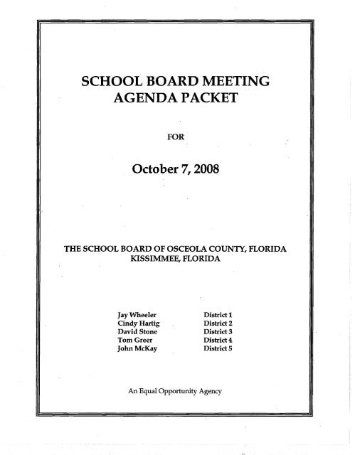 SCHOOL BOARD MEETING AGENDA PACKET - Osceola County ...