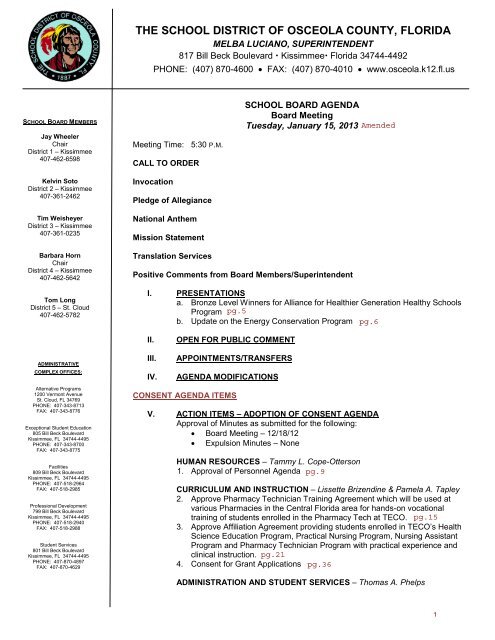 facilities consent agenda - Osceola County School District