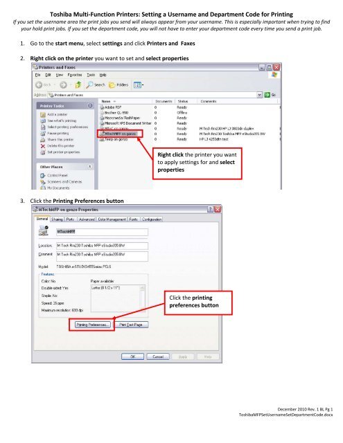 Setting a Username and Department Code for Printing