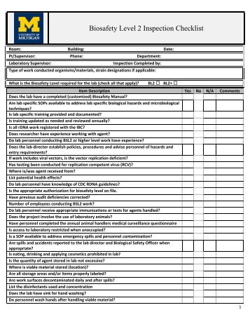 BL2 RECOMBINANT LABORATORY AUDIT CHECKLIST - OSEH