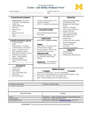 Crane - Job Safety Analysis Form - OSEH - University of Michigan