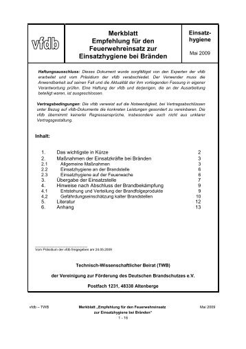 Merkblatt Empfehlung für den Feuerwehreinsatz zur Einsatzhygiene ...