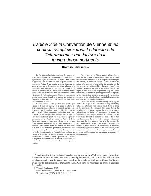 Convention de Vienne et les contrats complexes ... - CISG Database