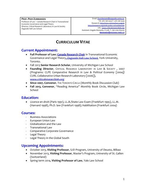 Curriculum Vitae - Osgoode Hall Law School - York University