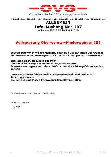 Personalinformation Info-Aushang Nr.: 101