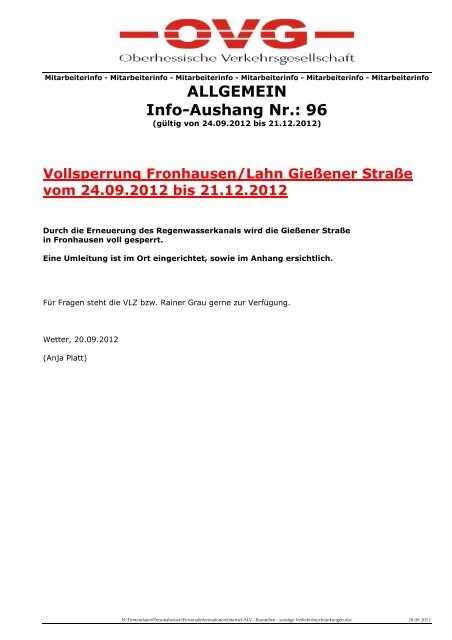 Personalinformation Info-Aushang Nr.: 101