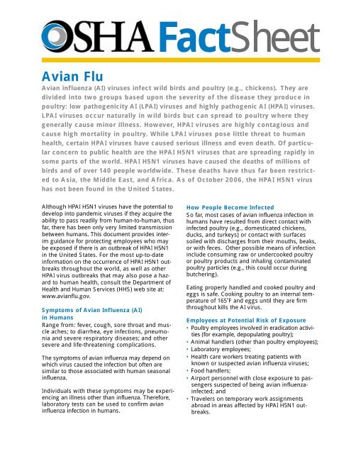 OSHA Avian Flu Fact Sheet