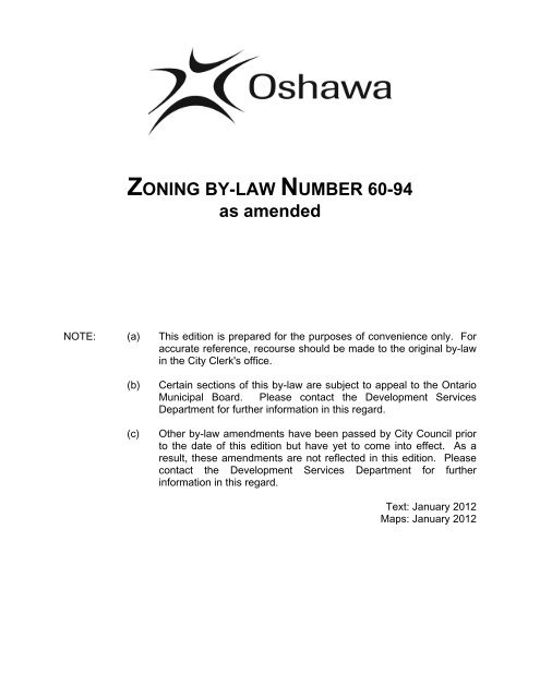 City Of Oshawa Zoning Map Zoning By-Law Number 60-94 As Amended - City Of Oshawa