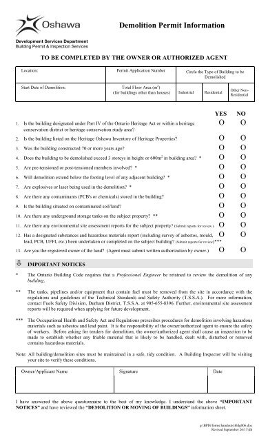 Demolition Permit Information - City of Oshawa
