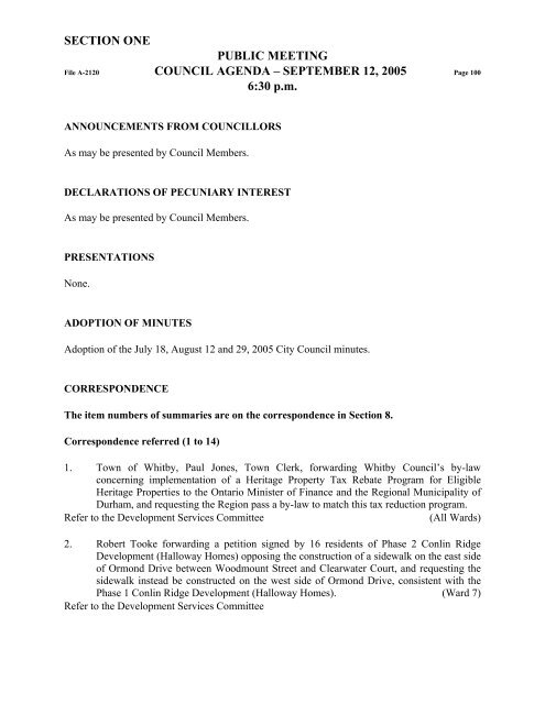 CITY COUNCIL MEETING MONDAY, SEPTEMBER ... - City of Oshawa