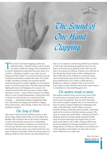 Osho ‘the Sound of One hand Clapping’ The Sound of One Hand Clapping - Osho World