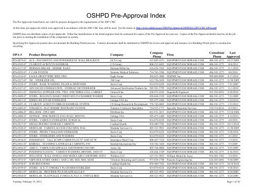 OSHPD Pre-Approval Index - Office of Statewide Health Planning ...