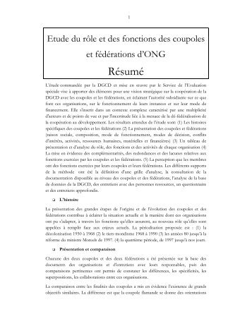 Etude du rôle et des fonctions des coupoles et fédérations d'ONG en ...