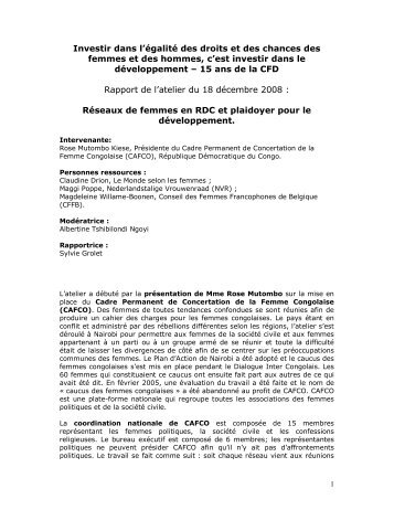 Réseaux de femmes en RDC et plaidoyer pour le développement