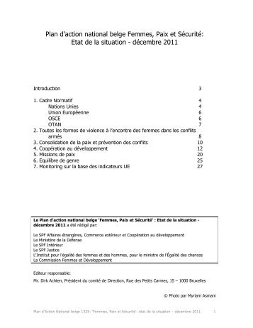 Plan d'action national belge Femmes, Paix et Sécurité ... - Belgium