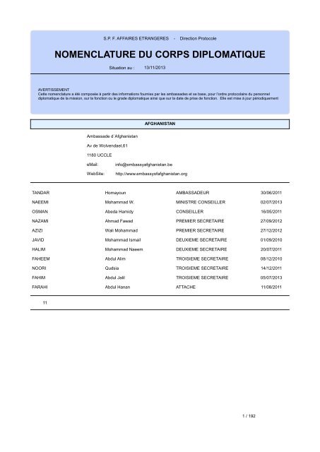 Corps diplomatique en Belgique (PDF, 270.15 Kb) - Belgium