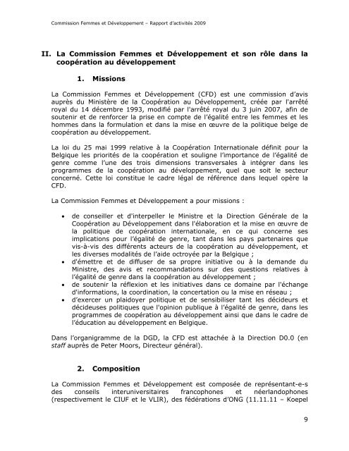 Commission Femmes et Développement Rapport d'activités 2009