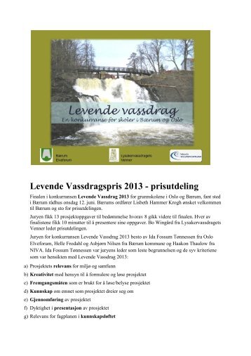 Levende Vassdragspris 2013 - prisutdeling - Oslo Elveforum