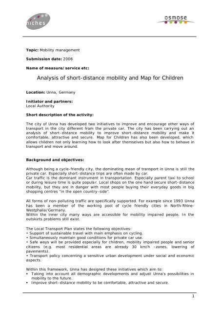 Analysis of short-distance mobility and Map for Children - Osmose