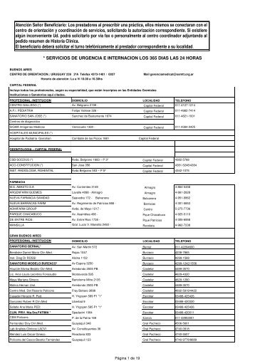 servicios de urgencia e internacion los 365 dias las 24 horas - OSMTT