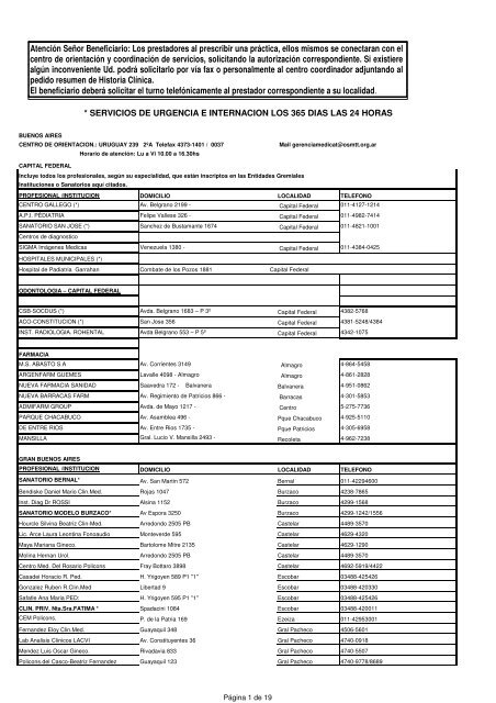 servicios de urgencia e internacion los 365 dias las 24 horas - OSMTT