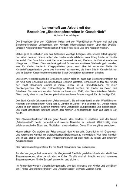 Lehrerheft Zur Arbeit Mit Der Broscha Re Stadt Osnabra Ck