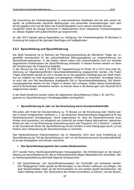 20. Fortschreibung des Kindertagesstättenplanes ... - Stadt Osnabrück