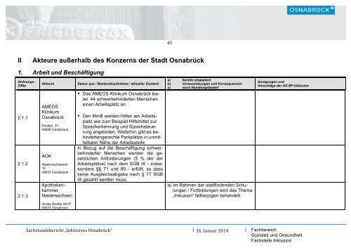 Sachstandsbericht Inklusives Osnabrück (1,6 MB) - Stadt Osnabrück