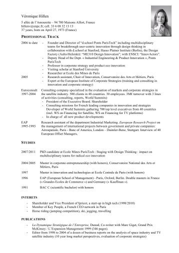 CV Veronique Hillen 2010 1 page english.pdf - ENPC School of ...