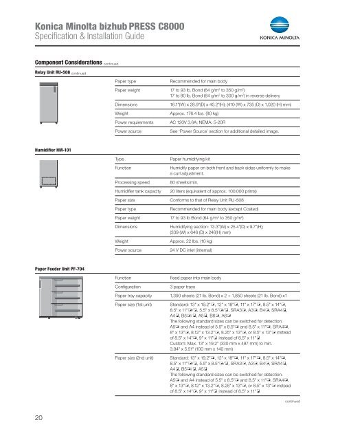 bizhub PRESS C8000 Specification & Installation Guide