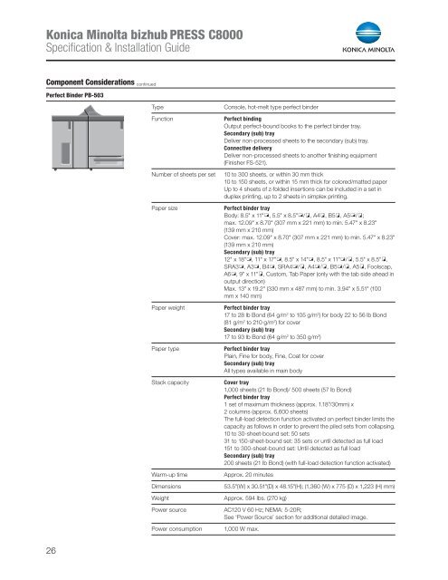 bizhub PRESS C8000 Specification & Installation Guide