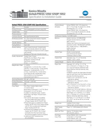 bizhub PRESS 1250/1250P/1052 Specification & Installation Guide