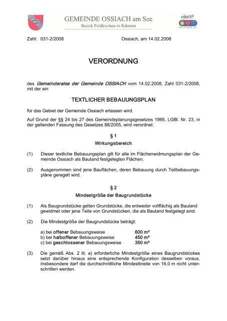 Bebauungsplan - Textlicher (1.010 KB) - .PDF - Ossiach
