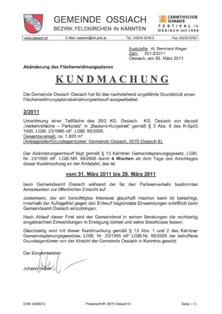 KUNDMACHUNG - Ossiach