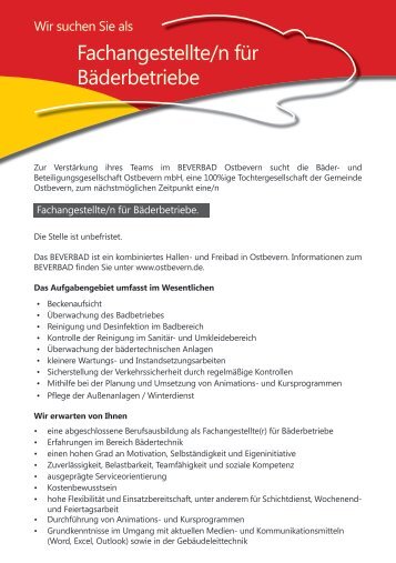 Fachangestellte/n für Bäderbetriebe - Gemeinde Ostbevern