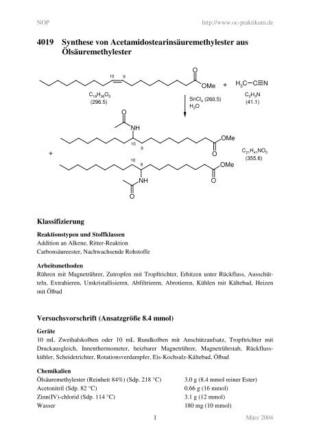 4019 Synthese von Acetamidostearinsäuremethylester aus - kriemhild