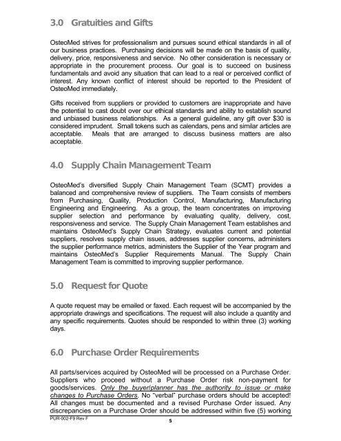Supplier Requirements Manual - OsteoMed