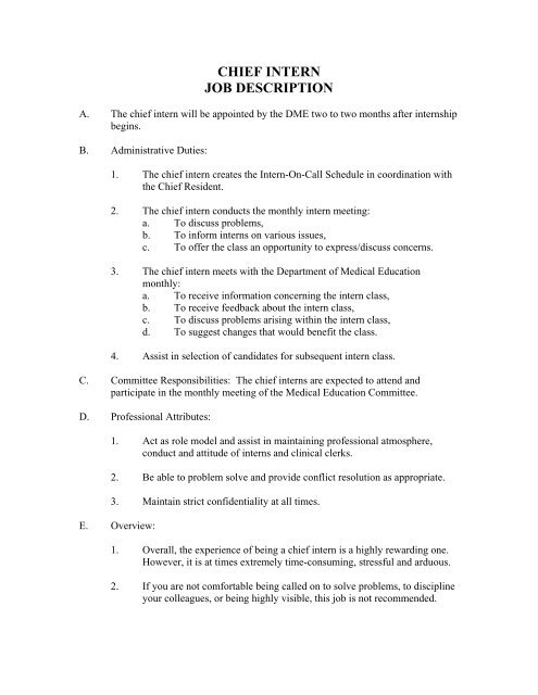 Chief intern job description
