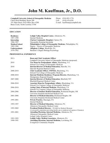 Dean John M. Kauffman, DO, FACP, FACOI, CUSOM - American ...