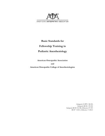 Basic Standards for Fellowship Training in Pediatric Anesthesiology