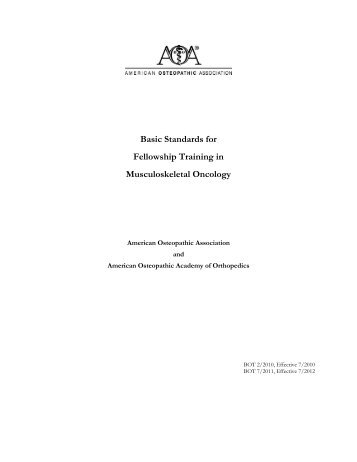 Basic Standards for Fellowship Training in Musculoskeletal Oncology
