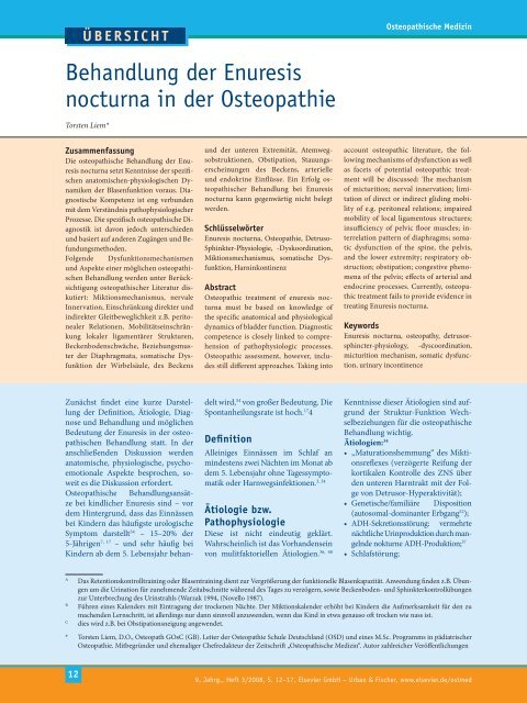 Behandlung der Enuresis nocturna in der Osteopathie