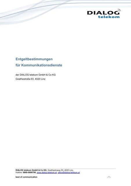 Entgeltbestimmungen für Kommunikationsdienste - DIALOG telekom